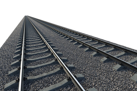 The gravel bed railway track on a white background