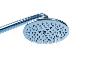 Refreshing raindrops cascading from a modern showerhead in a minimalist bathroom