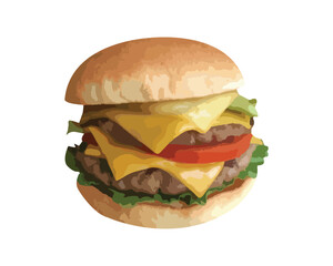 Cheese burger vector. Burger, hamburger, vector, cheese, meat, sandwich, illustration, food, fast, meal, lunch, icon. Can use for infographic, banner, poster, web design. Isolated on white background.