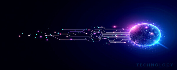 Futuristic blue energy waves glow with bright lines in a dark abstract space.