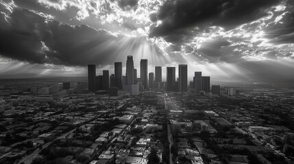 High contrast black and white cityscape with bold architectural shadows	