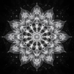 Intricate black and white mandala with perfect symmetry and spiritual elegance	