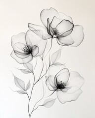 Elegant black floral line art on clean white background for modern decor	