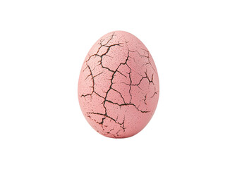 Cracked pink egg on a transparent background. Concept of fragility, Easter, and new beginnings.