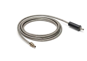 A black and orange tool with a black handle and a black and silver cable AI generated.