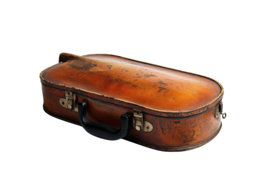 A vintage leather suitcase resting elegantly on a clean, white surface, timeless in design