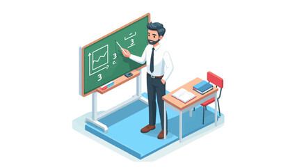  flat vector of a teacher in front a board 