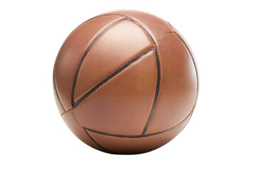 Fototapeta premium Realistic brown leather basketball ball, classic sports equipment object, textured inflated sphere for athletics branding isolated on Transparent Background