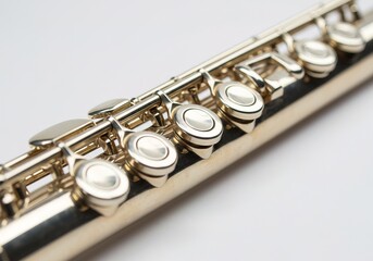 Fototapeta premium A silver flute with a silver mouthpiece AI generated.
