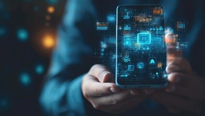 Mobile phone with holographic business data overlay