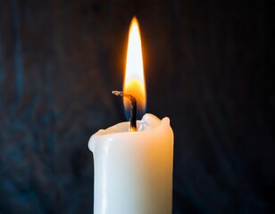 Single White Candle Hovering Alone with Melted Wax and Steady Flame Glow
