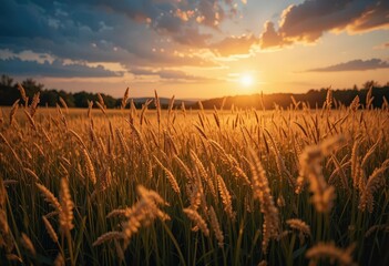  Amber Fields A Photorealistic Landscape Capturing the Magic of Sunset. Focus on light and shadow play creates depth.