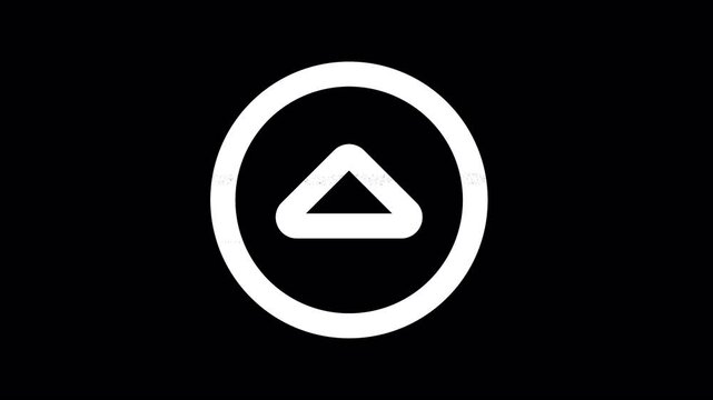 Icon caret circle up is distorted. Glitch. Noise, chromatic aberration, geometric distortion. Transparent background, looped. In-Out looped. Alpha BW at the end