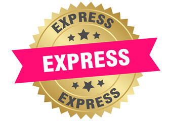 express. express round pink and gold label isolated on transparent background