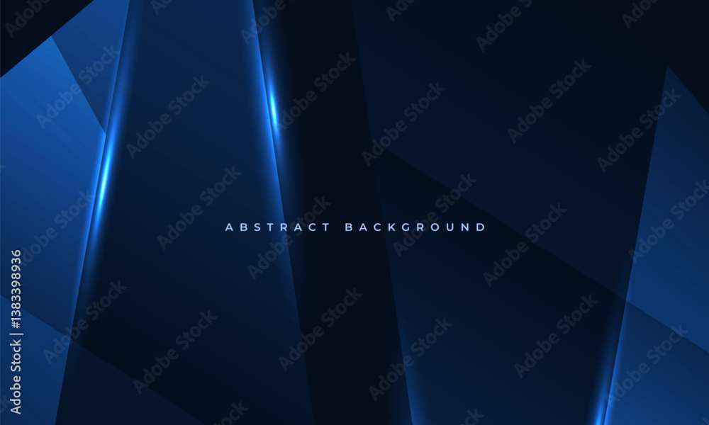 Poster Abstract blue background with geometric dynamic glowing diagonal lines. Modern trandy dark blue backdrop for business, corporate, brochure, banner, cover or poster. Vector illustration