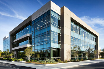 Modern building of glass and grass 