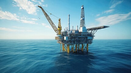 Offshore Oil Platform at Sunset - Industrial Energy Production in the Ocean - Petroleum Resource Extraction.