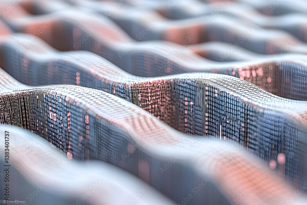Fototapete abstract rendered computer graphic of a stylized undulating landscape pattern