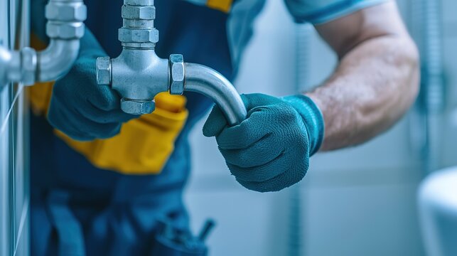 Experienced plumber fixing pipes with wrench indoor workshop action sequence professional environment close-up view
