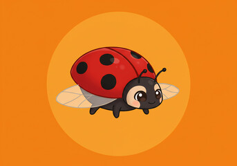 Cute Cartoon Ladybug Illustration Pixel Art Style Orange Background