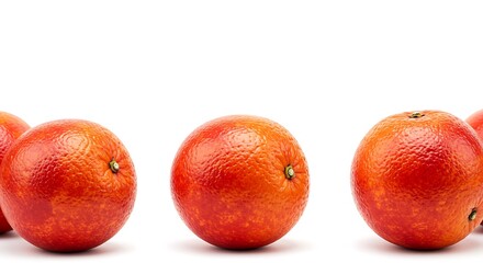 Ripe Red Oranges, Row of Fruit, White Background AI Generated
