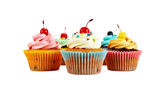 Cupcakes arranged in a row  - Transparent background