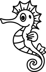 Hand drawn sea horse cartoon doodle outline