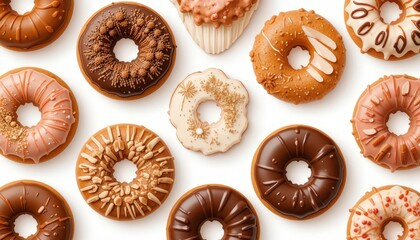  Warm spices and comforting flavors shine in this autumn themed donut assortment, isolated for seamless integration.