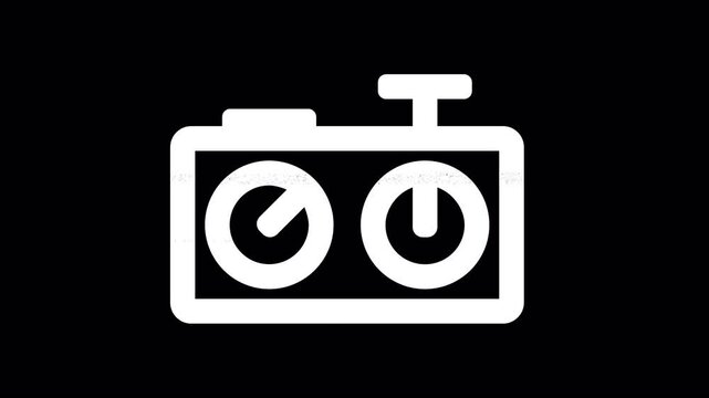 Icon chess clock is distorted. Glitch. Noise, chromatic aberration, geometric distortion. Transparent background, looped. In-Out looped. Alpha BW at the end
