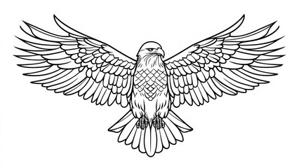 Obraz premium Majestic eagle in flight, outlined design, graphic art, for print or web