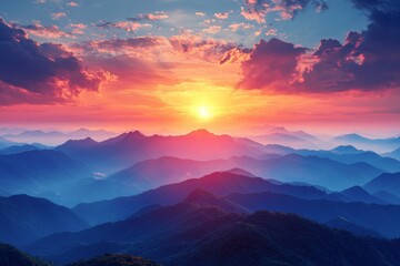 Obraz premium Majestic Mountain Landscape at Sunset with Colorful Cloudy Skies