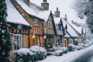 Cozy snow-covered village homes