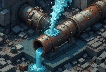  Perspective Peril Rusty Pipe s Isometric View, A Precise Representation of Contamination, Revealing Pollution s Hidden Dimensions