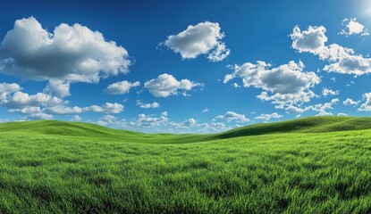 Obraz premium Vast green field under a vibrant blue sky