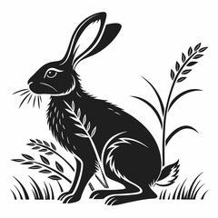 rabbit black silhouette icon vector