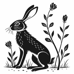 rabbit black silhouette icon vector
