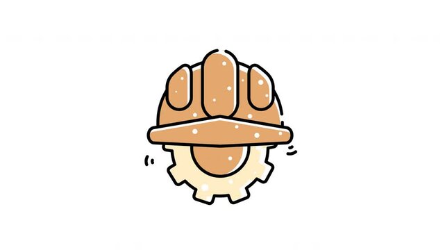 Brown helmet industry on a gear icon animation