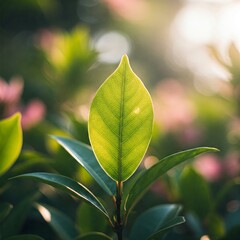 Fototapeta premium Soft Green Leaf Natural Garden Plant Bokeh Background