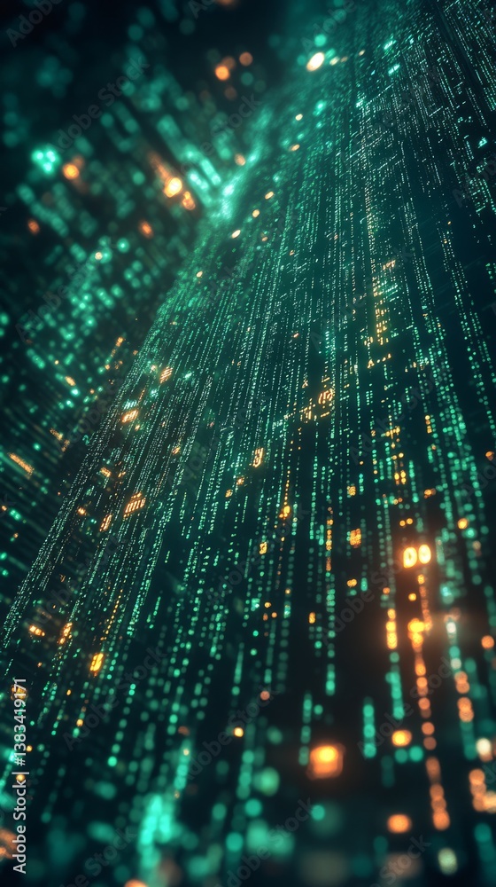 Poster futuristic digital numbers create an abstract representation of technology and data flow