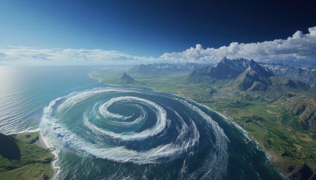 3d polar chart illustrating wind patterns over coastal region nature environment aerial view dynamic concept