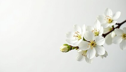 Delicate white blossoms against pure white background, closeup, organic