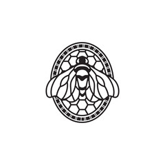 Art nouveau style bee logo on hive pattern emblem