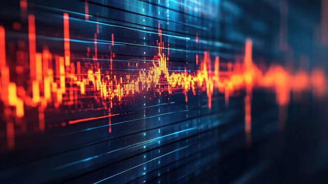 A warning alert on a seismograph display, showing intense earthquake activity with peak wave movements