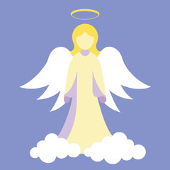 An ethereal angel with flowing robes and a glowing halo, surrounded by heavenly clouds Annunciation, religion, bible, christianity concept.