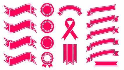 Pink Ribbon Banners, Seals, and Ribbons A Collection of Vector Graphics