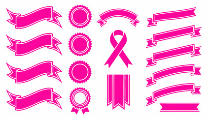 Pink Ribbon and Banner Collection Design Elements for Awareness Campaigns
