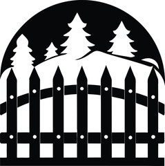 Snow-Covered Fence Silhouette Vector for Winter Landscapes and Rustic Designs