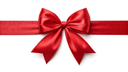 A luxurious, large red ribbon bow positioned on the left side of a long, straight horizontal ribbon, complemented by a vertical ribbon extending downward to form a stylish border. 