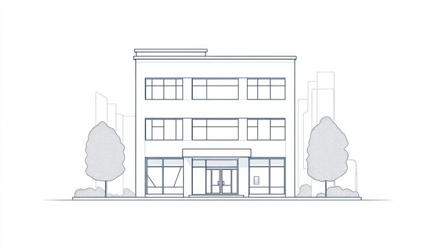 Modern office building city street design illustration