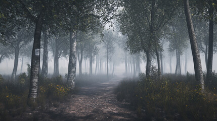 Obraz premium Eco-Tech Spy Cams Hidden in Lush Misty Wilderness 4K